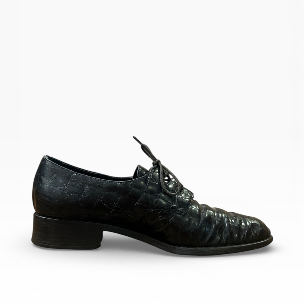 Cole Haan Women’s Black Vintage Croc Embossed Leather Lace-Up Oxford Shoes 8.5 - Picture 6 of 12